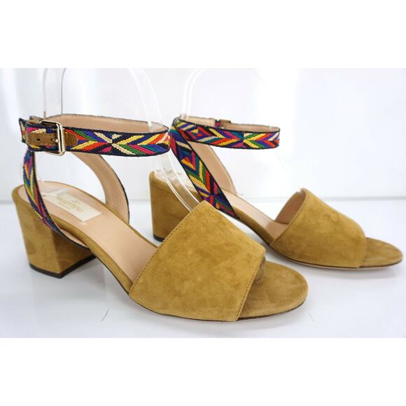 Valentino Chevron Block Heel Ankle Strap Suede Sandals SZ 38 $795 NIB Native - Picture 4 of 11
